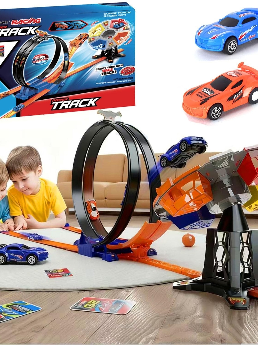 Befans Racing Power Track, Two-Player Car Race Track Toy with 360 Loop